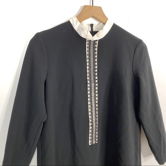 Sandro Noir Contrast Collar Embroidered Bob Dress - Picture 6 of 15